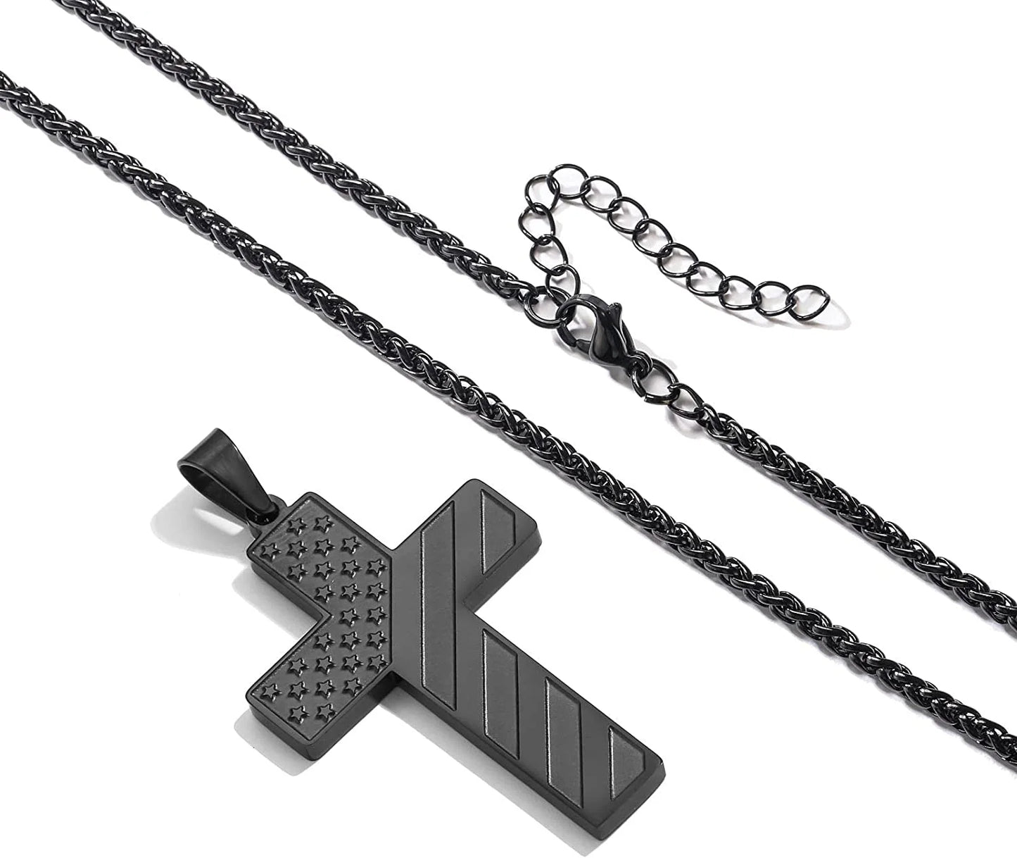 Gold Cross Necklace for Men Bible Verse Stainless Steel American Flag Pendant Chain for Men