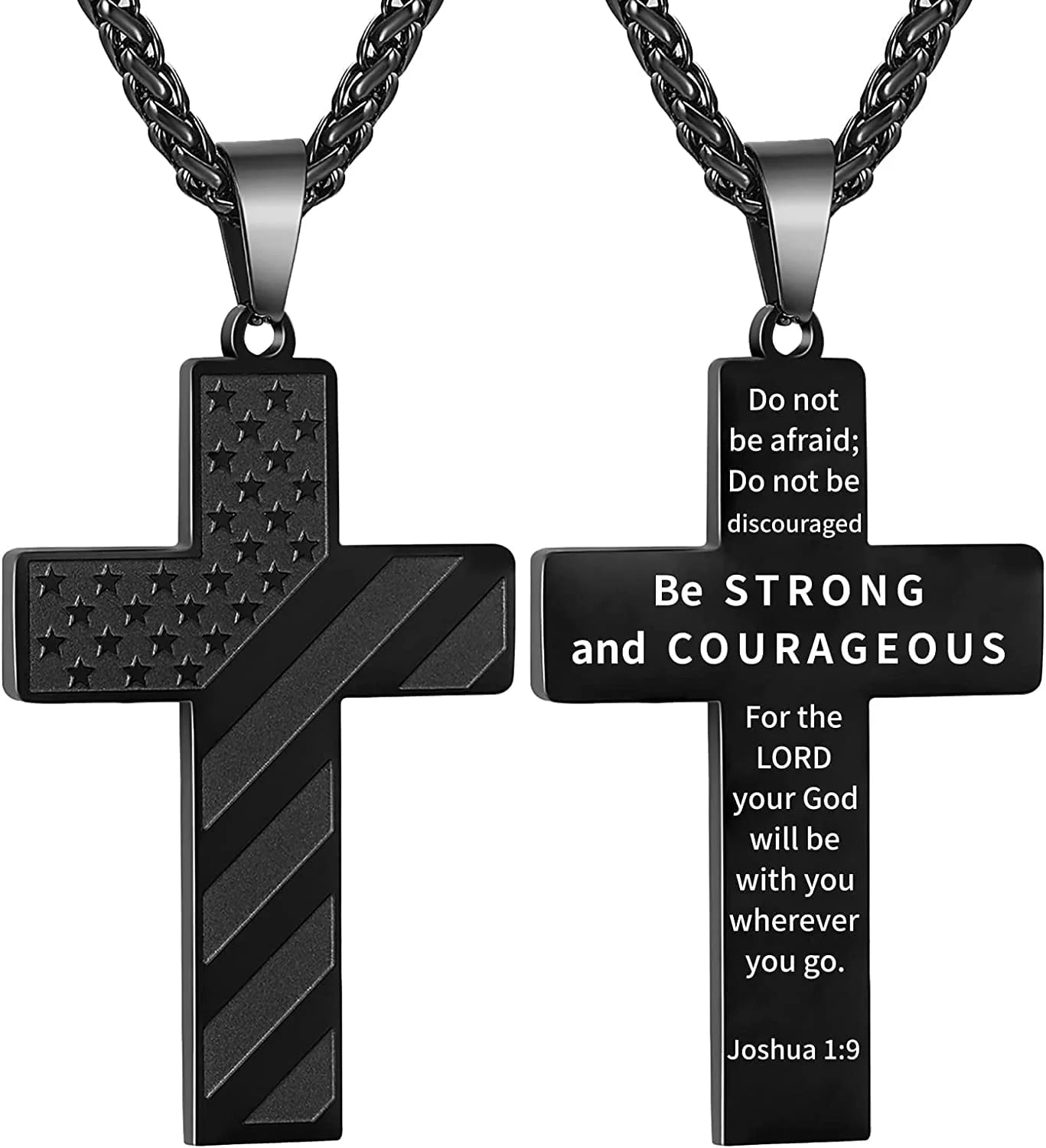 Gold Cross Necklace for Men Bible Verse Stainless Steel American Flag Pendant Chain for Men